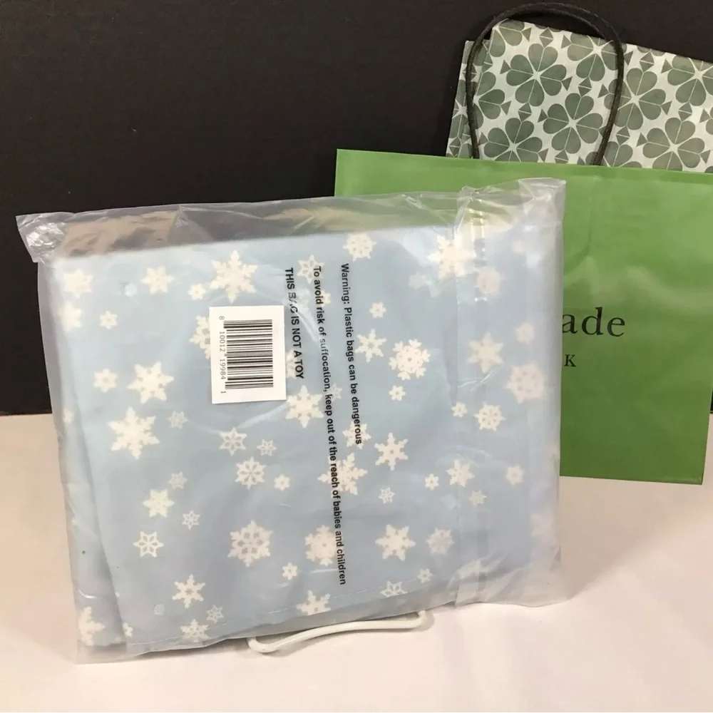 Kate Spade New York Large Beach Shopper Reusable Tote Bag Blue White Snowflakes